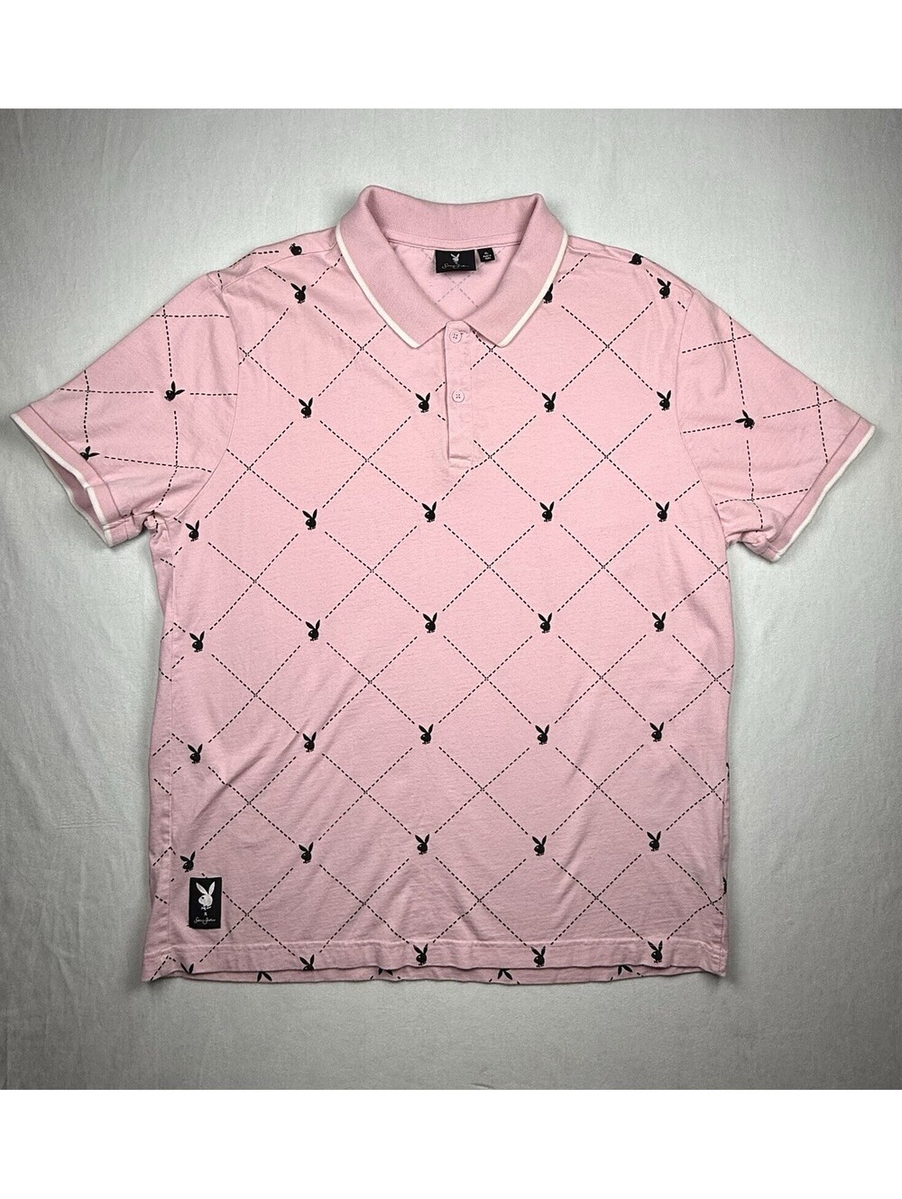 Sean John Playboy Bunny‎ Pony Polo Shirt Men Sz XL Pink Short Sleeve Cotton